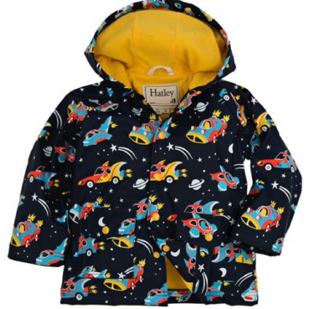 Hatley Kids Raincoat Outer Space Rocket Ships Terry Cloth Interior - Size 6
